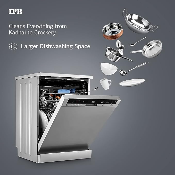 IFB 12 Place Settings Hot Water Wash Free Standing Dishwasher (Neptune VX, Dark Silver, In Built Heater with Hygienic Steam Drying, Perfect for Indian Utensils) IFB 12 Place Settings Hot Water Wash Free Standing Dishwasher (Neptune VX, Dark Silver, In Built Heater with Hygienic Steam Drying, Perfect for Indian Utensils)